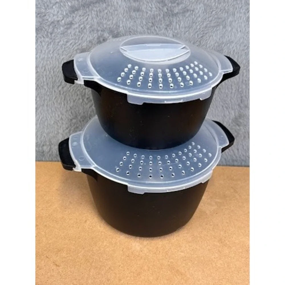 Pampered Chef Micro-Cooker Set 1qt‎ and 2qt Black Microwave Steamer with Lids